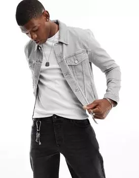 Серая джинсовая куртка скинни ASOS DESIGN