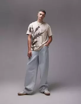 Серая футболка оверсайз Topman Premium с принтом чертополоха на спине