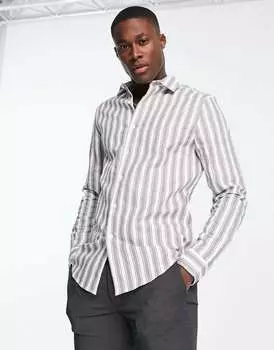 Серая льняная рабочая рубашка в полоску ASOS DESIGN Regular