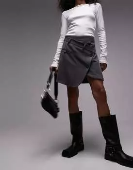 Серая мини-юбка с запахом Topshop