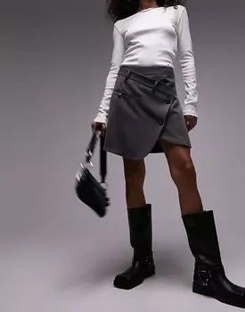 Серая мини-юбка с запахом Topshop
