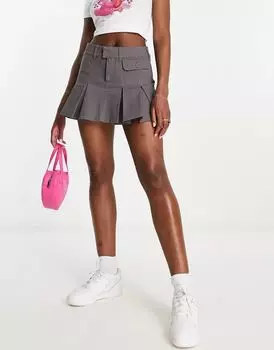 Серая плиссированная мини-юбка чинос ASOS