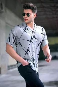 Серая рубашка с рисунком 5536 MADMEXT