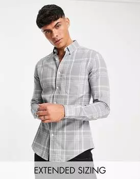 Серая рубашка скинни стрейч в клетку ASOS DESIGN