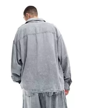 Серая стираная рубашка Bershka