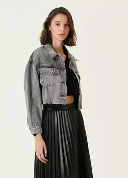 Серая укороченная джинсовая куртка AllSaints