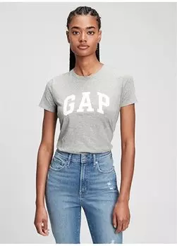 Серая женская футболка с круглым вырезом с принтом 268820 Gap, серый