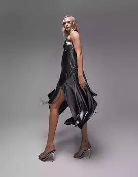 Серебристое асимметричное платье миди со шнуровкой Topshop