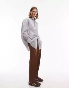 Серо-белая рубашка в полоску оверсайз Topman