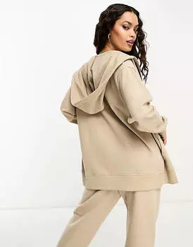 Серо-коричневая толстовка на молнии свободного кроя ASOS DESIGN Petite