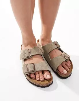 Серо-коричневые замшевые сандалии унисекс Birkenstock Arizona