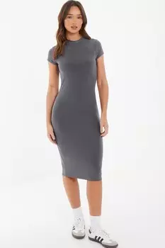 Серое облегающее платье миди с коротким рукавом QUIZ Clothing