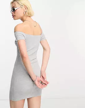 Серое платье мини Bershka Bardot