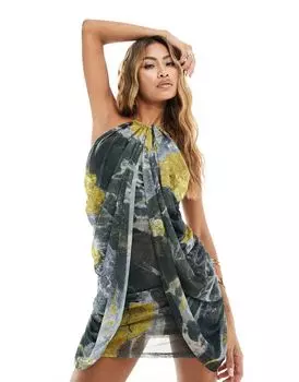 Серое платье мини с драпировкой и бретельками ASOS DESIGN