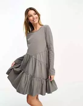 Серое приталенное платье Miss Selfridge
