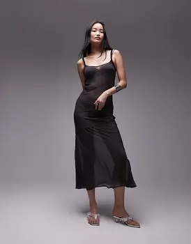 Серое прозрачное платье макси с открытыми швами Topshop