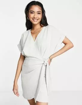 Серое текстурированное платье мини с короткими рукавами ASOS DESIGN