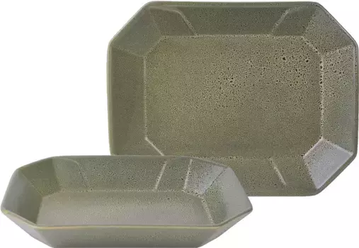 Сервировочная миска CreaTable "Box", 2 предмета, из керамогранита, миска для закусок, ультрасовременный тренд "Streat Food" 17 см, зеленый