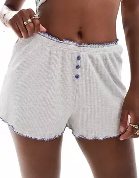 Серые пижамные шорты в рубчик Cotton On с рюшами