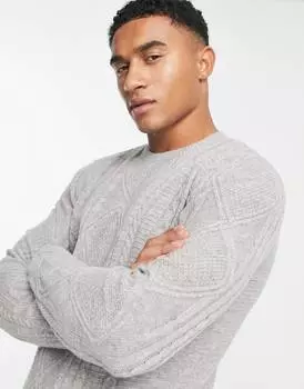 Серый джемпер из овечьей шерсти с круглым вырезом ASOS DESIGN