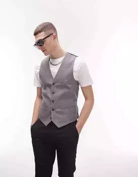 Серый фактурный костюмный жилет Topman
