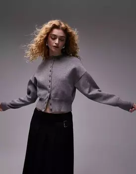 Серый компактный кардиган приталенного кроя Topshop