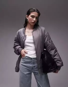 Серый нейлоновый бомбер Topshop
