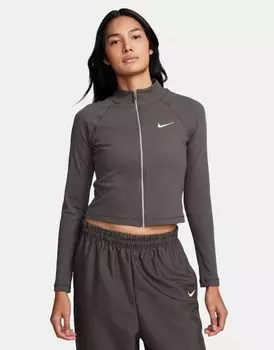 Серый топ на молнии в рубчик Nike Trend