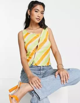 Сетчатая майка Topshop с асимметричными пуговицами в оранжевую полоску