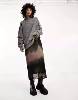 Сетчатая юбка миди с размытым принтом ASOS