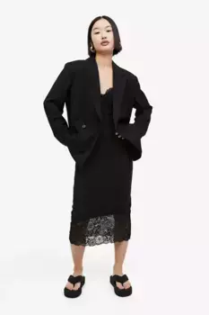 Сетчатое платье с кружевной окантовкой H&M, черный