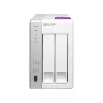 Сетевое хранилище QNAP TS-231P, 2 отсека, 1 ГБ, без дисков, белый