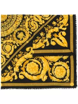Шаль с узором Barocco и бахромой Versace, черный