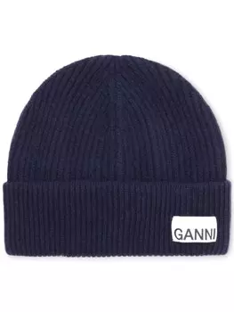 Шапка бини в рубчик GANNI, синий