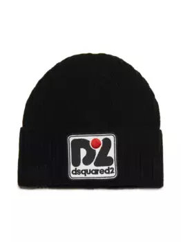 Шапка бини в рубчик с нашивкой-логотипом DSQUARED2 KIDS, черный