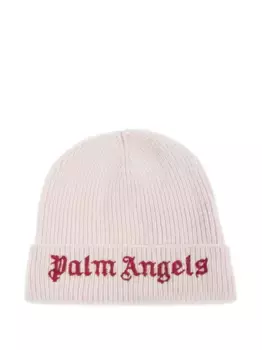 Шапка бини в рубчик с вышитым логотипом Palm Angels Kids, розовый