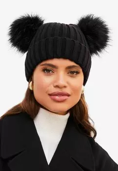 Шапка DOUBLE POM REGULAR FIT Lipsy, черный