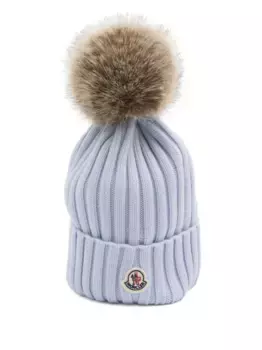 Шапка с помпоном, резинка MONCLER, синий