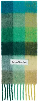 Шарф из мохера в зеленую и синюю клетку Acne Studios, светло-голубой