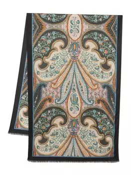 Шарф с бахромой и принтом пейсли ETRO, черный