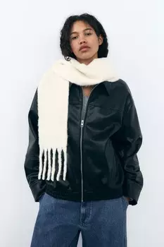 Шарф с бахромой ZARA, экрю