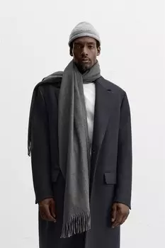 Шарф с бахромой ZARA, серый