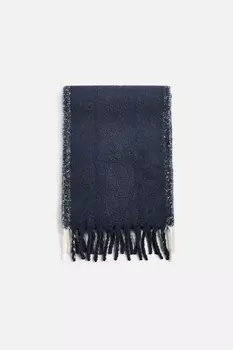 Шарф с бахромой ZARA, темно-синий