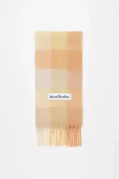 Шарф в клетку из мохера Acne Studios, Peach/White/Beige