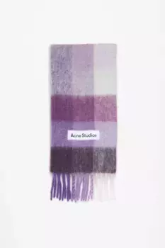 Шарф в клетку из мохера Acne Studios, Purple/white
