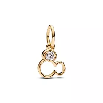 Шарм Disney Mickey Mouse Silhouette Lab-Grown Diamond Dangle Pandora, покрытие - золото