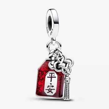 Шарм Pandora Lucky Amulet Double Dangle, серебро/красный