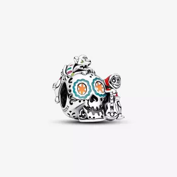 Шарм Pandora x Disney Pixar Coco Miguel & Dante Skull Glow-In-The-Dark, серебро/мультиколор