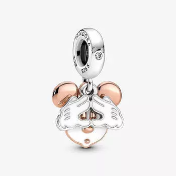 Шарм-подвеска Pandora x Disney Mickey Mouse Double, серебро/розовое золото/белый
