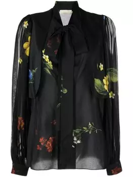 Шелковая рубашка с цветочным принтом Elie Saab, черный